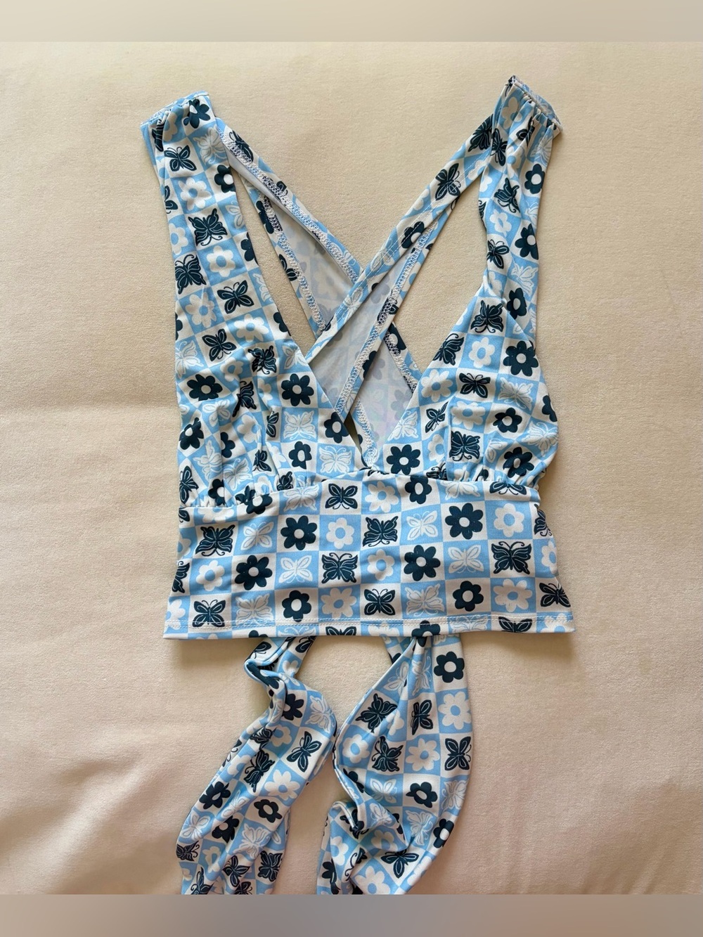 Urban Outfitters Blue Floral Print Wrap Crop Top- Medium